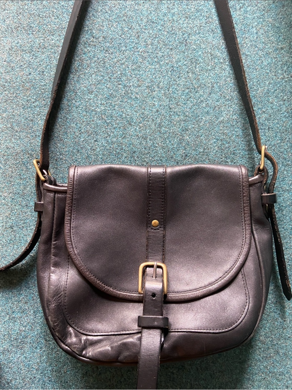 Black Leather Crossbody Saddle Bag by Montréal designer Kimberly Fletcher
